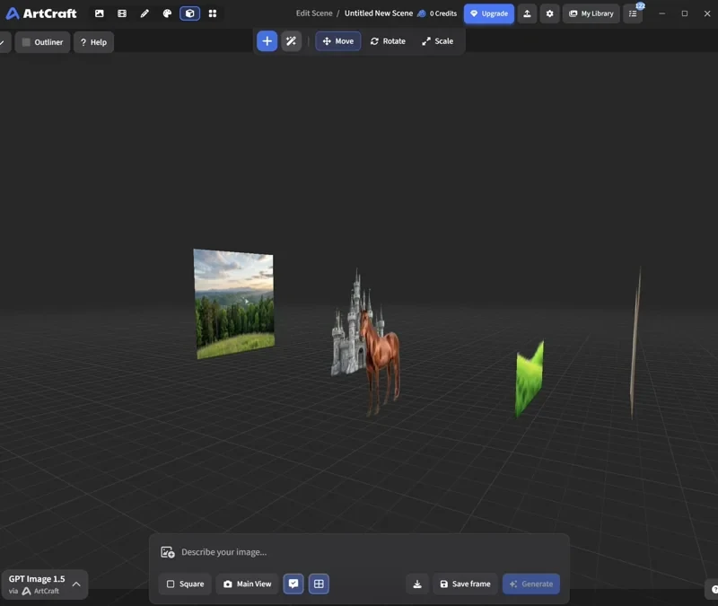 Các lớp hậu cảnh và đạo cụ trong không gian 3D của ArtCraft